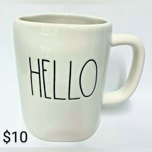 Rae Dunn White Ceramic Mug with Handwritten 'Hello'